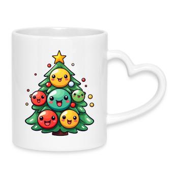 Sapin de Noël kawaii avec des ornements joyeux - Mug avec anse en forme de cœur - blanc - Droite