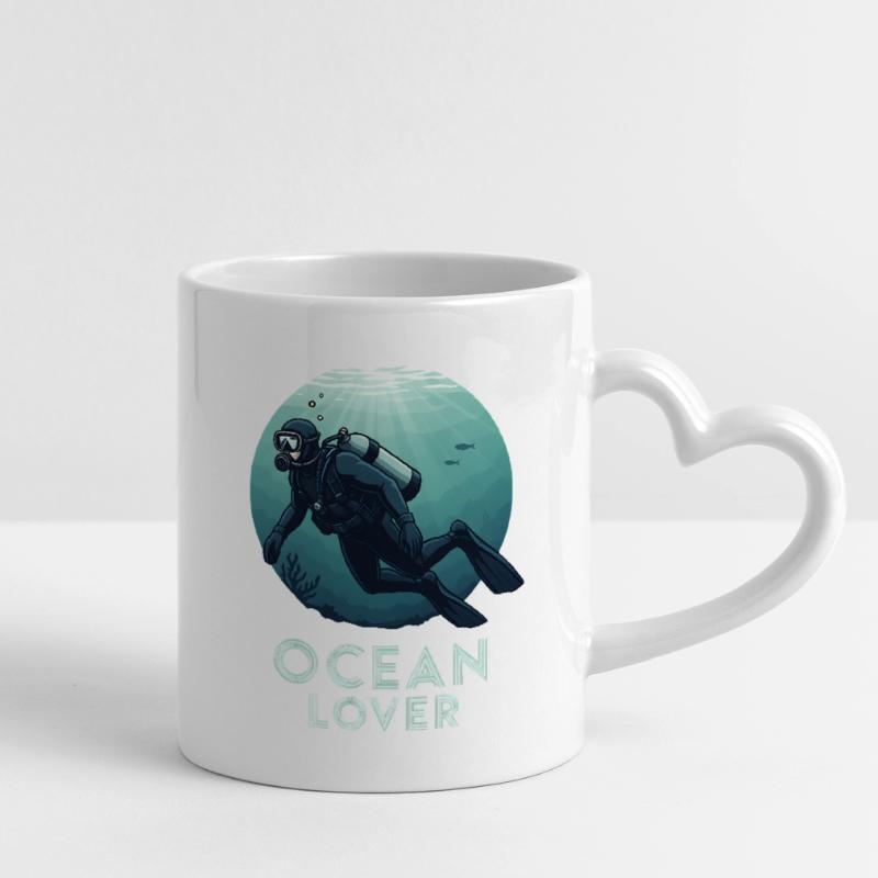 Ocean Lover Diver Mug with Heart-Shaped Handle
