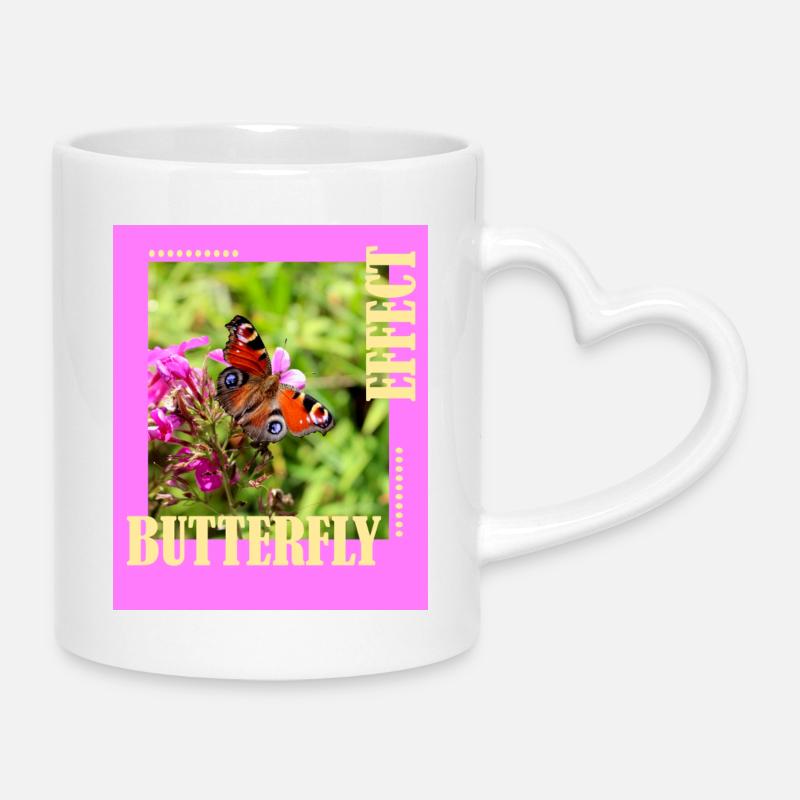 Conception de photos à effet papillon - Mug avec anse en forme de cœur - blanc