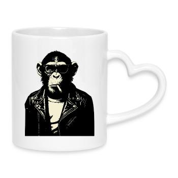 Chimp Rebel Biker Illustration - Mug with Heart-Shaped Handle - white - Right
