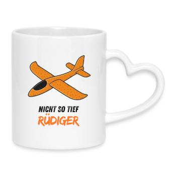 Nicht so tief Rudiger - Flugzeug Illustration - Tasse mit Herzhenkel - Weiß - Rechts