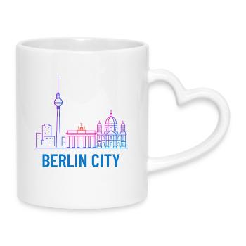 Berlin Stadt Neon Skyline Silhouette Illustration  - Tasse mit Herzhenkel - Weiß - Rechts
