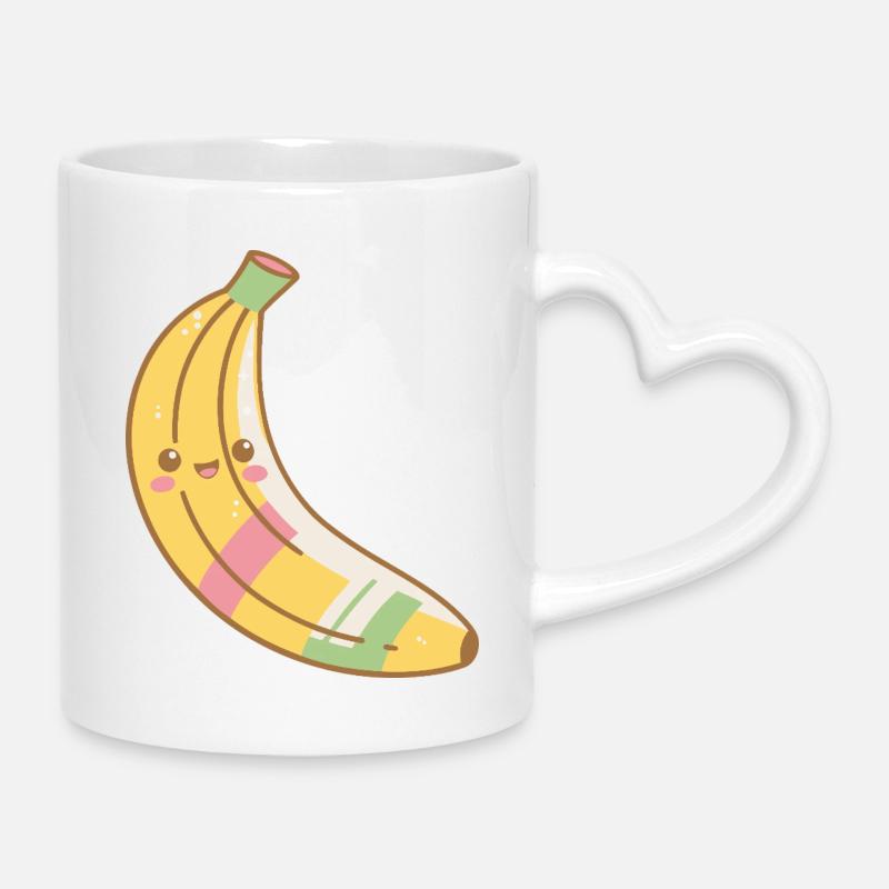 Kawaii Banane Pastell Lächeln - Tasse mit Herzhenkel - Weiß