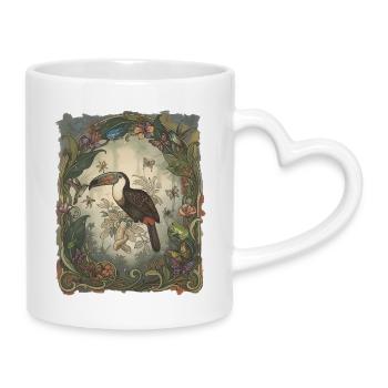 Jungle Vines Toucan Motif - Mug with Heart-Shaped Handle - white - Right