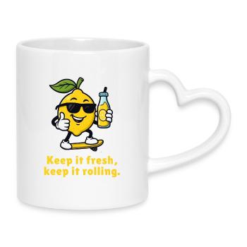 Fresh Lemon Skateboard Citrus Caricature - Mug with Heart-Shaped Handle - white - Right