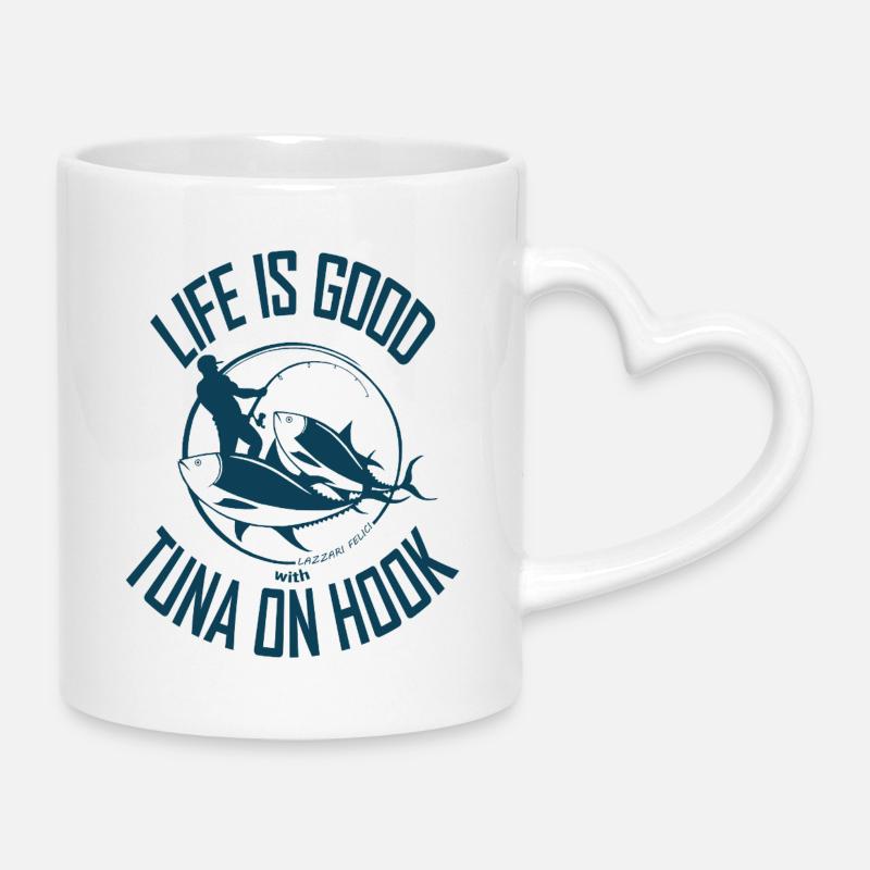 LA VIE EST BELLE AVEC LE THON À L’HAMEÇON - Mug avec anse en forme de cœur - blanc