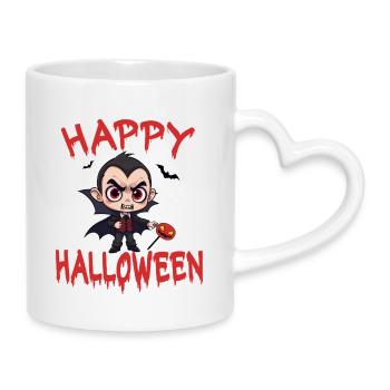 Halloween Vampir Dracula Kürbis Fledermaus Grusel - Tasse mit Herzhenkel - Weiß - Rechts