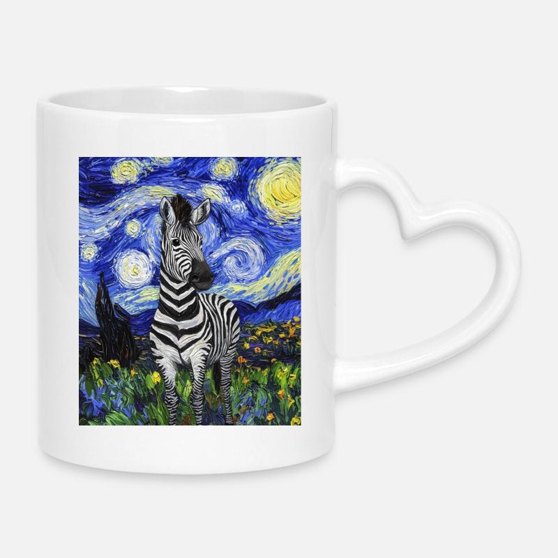 Zebra Van Gogh Style Starry Night - Mug with Heart-Shaped Handle - white