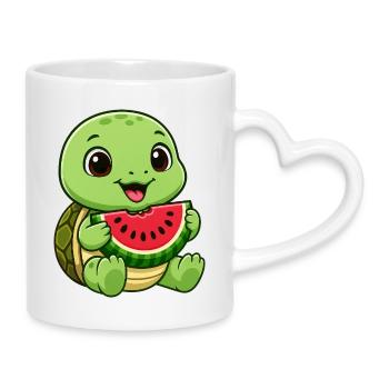 Cute Turtle Melon Summer Cartoon Fruits - Mug with Heart-Shaped Handle - white - Right