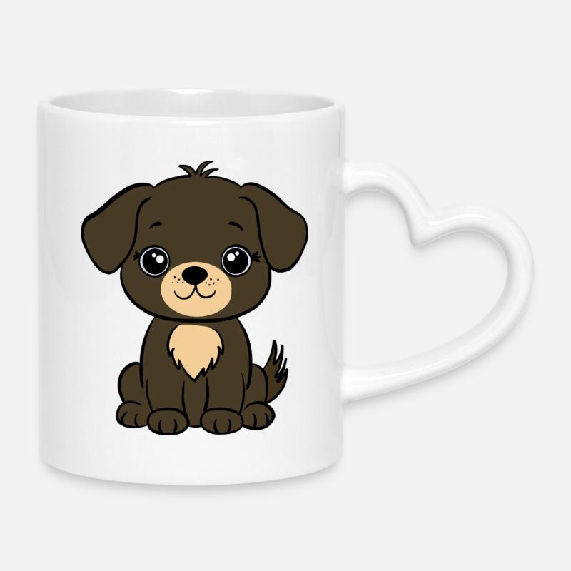 Brown puppy - Mug with Heart-Shaped Handle - white