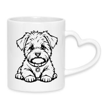 süßer Hund schwarz - Tasse mit Herzhenkel - Weiß - Rechts