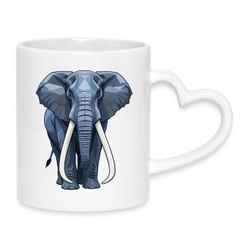 Geometric Blue Elephant - Mug with Heart-Shaped Handle - white - Right
