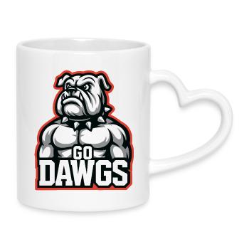 Go Dawgs Bulldog Maskottchen Sportdesign - Tasse mit Herzhenkel - Weiß - Rechts