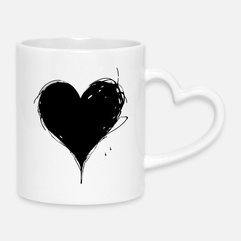 Black Heart, Valentine's Day, Love - Mug with Heart-Shaped Handle - white
