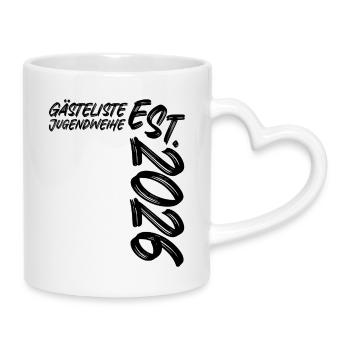 Jugendweihe Est. 2026 - Gästeliste - Tasse mit Herzhenkel - Weiß - Rechts