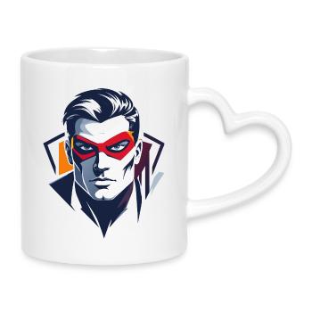 Hero Portrait Red Mask Comic Superhero Character - Mug with Heart-Shaped Handle - white - Right