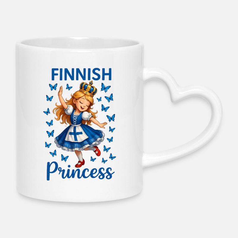 Princess Finland Blue Butterfly - Mug with Heart-Shaped Handle - white