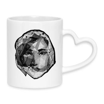 LOWPOLY WOMAN #1 - black & white - Mug with Heart-Shaped Handle - white - Right