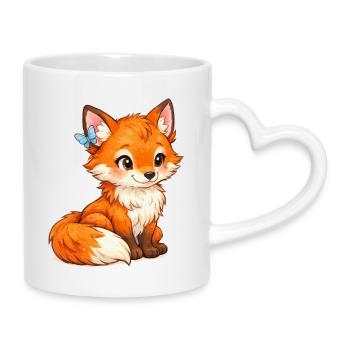 Flotter Fuchs mit Schmetterling - Tasse mit Herzhenkel - Weiß - Rechts