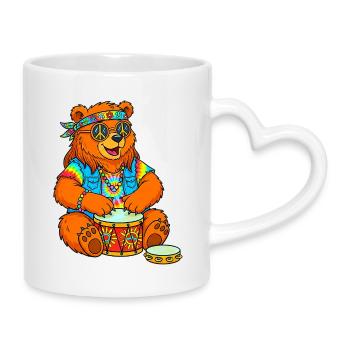 Hippie Bear - Mug with Heart-Shaped Handle - white - Right