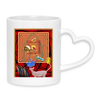 Collage géométrique rétro pour l’art mural - Mug avec anse en forme de cœur - blanc - Droite