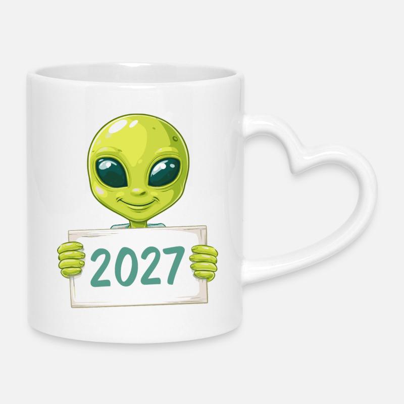 Alien vert sympathique - Mug avec anse en forme de cœur - blanc