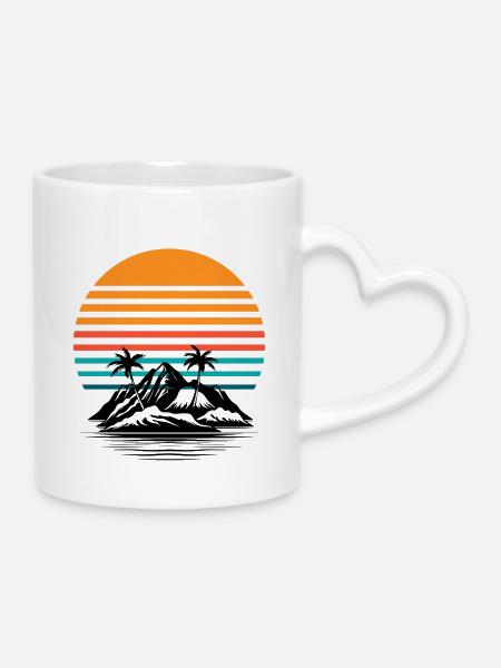 Retro Sonnenpalmenhorizont - Tasse mit Herzhenkel - Weiß