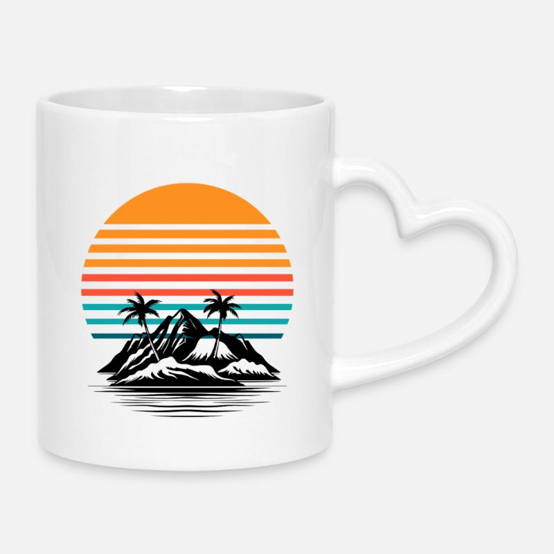 Retro Sun Palm Horizon - Mug with Heart-Shaped Handle - white