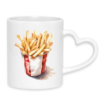 French Fries Art Illustration - Mug with Heart-Shaped Handle - white - Right