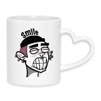 Lächeln - Tasse mit Herzhenkel - Weiß - Rechts