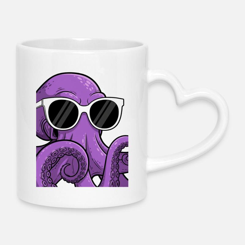 Casual octopus with sunglasses - Mug with Heart-Shaped Handle - white