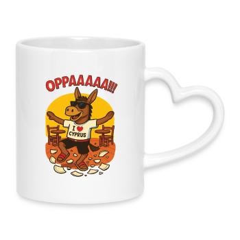 Lustiger Esel mit Zypern-Inschriften - Tasse mit Herzhenkel - Weiß - Rechts