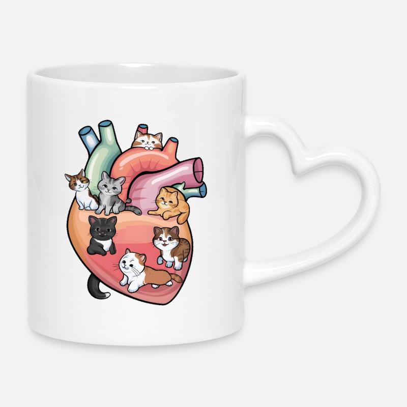 Cat Lover Original Gift for Enthusiasts - Mug with Heart-Shaped Handle - white