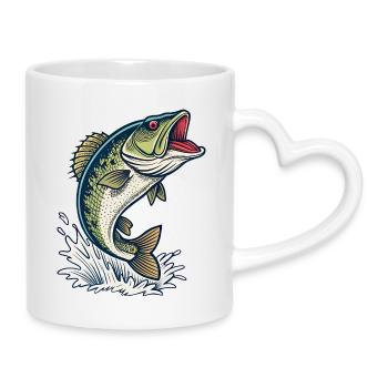 Bass Splash Angeln Illustration - Tasse mit Herzhenkel - Weiß - Rechts