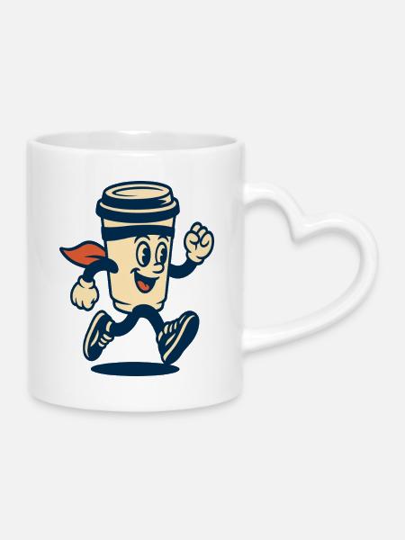 Laufendes Kaffeetassen-Maskottchen - Tasse mit Herzhenkel - Weiß