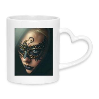 Gold Maskierte Verzauberungsfrau Schwarz -GBC - Tasse mit Herzhenkel - Weiß - Rechts