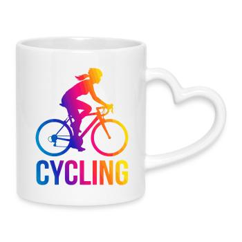 Rainbow Girl Radfahrer-Silhouette - Tasse mit Herzhenkel - Weiß - Rechts