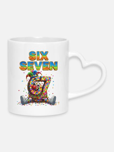 67 six seven Karneval Süß Geschenk - Tasse mit Herzhenkel - Weiß