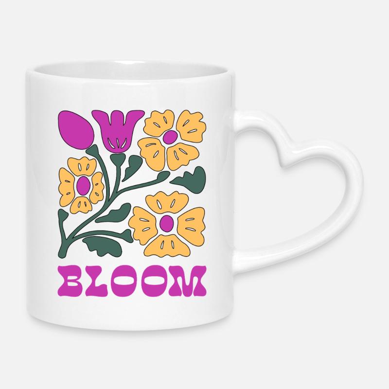 Floral Pop Neon Pink - Mug with Heart-Shaped Handle - white