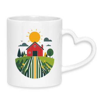 Bauernhof mit roter Scheune Landwirtschaft Motiv - Tasse mit Herzhenkel - Weiß - Rechts