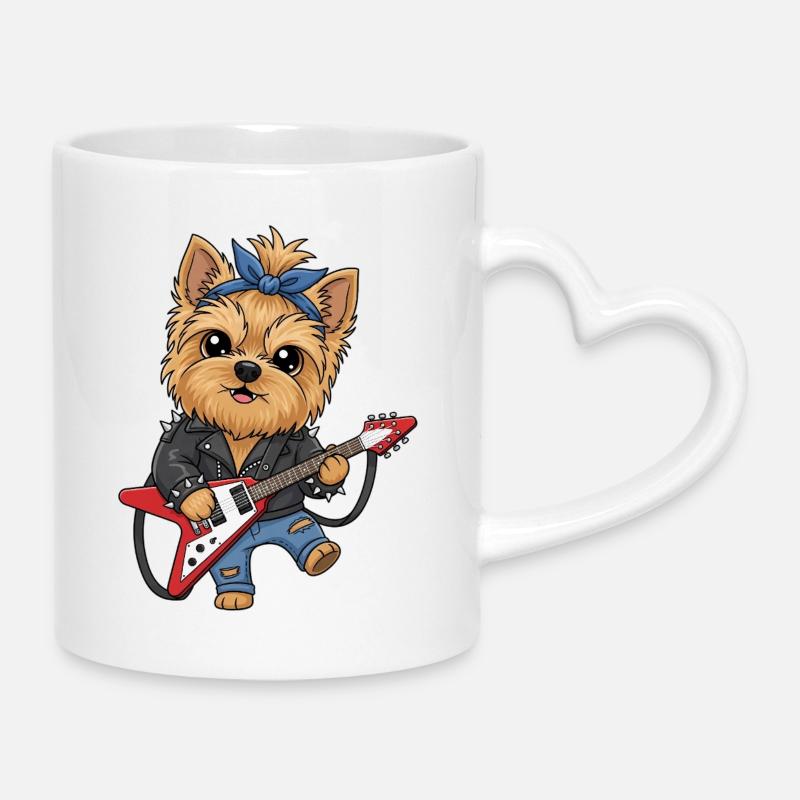 Punk Yorkie with guitar - Mug with Heart-Shaped Handle - white