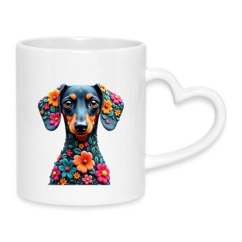 Dackel Dachshund Tekel - Tasse mit Herzhenkel - Weiß - Rechts