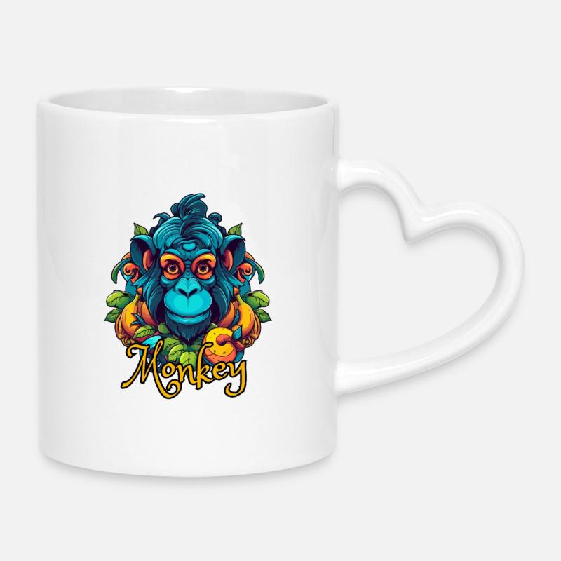 Tête de singe tropical néon - Mug avec anse en forme de cœur - blanc