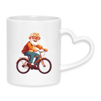 Opa fährt Fahrrad - Tasse mit Herzhenkel - Weiß - Rechts