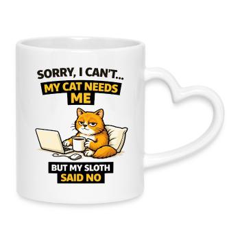 Cat Me Time vs Sloth Refusal - Mug with Heart-Shaped Handle - white - Right