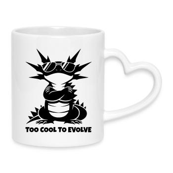 Axolotl Too Cool To Evolve Lustiges Motiv - Tasse mit Herzhenkel - Weiß - Rechts