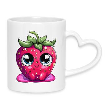 Kawaii Strawberry Face Face Face - Mug with Heart-Shaped Handle - white - Right