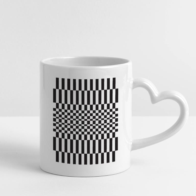 Geometric chessboard Grid Pattern Mug with Heart-Shaped Handle