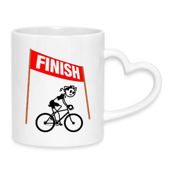 Junge Radfahrerin im Ziel - Tasse mit Herzhenkel - Weiß - Rechts