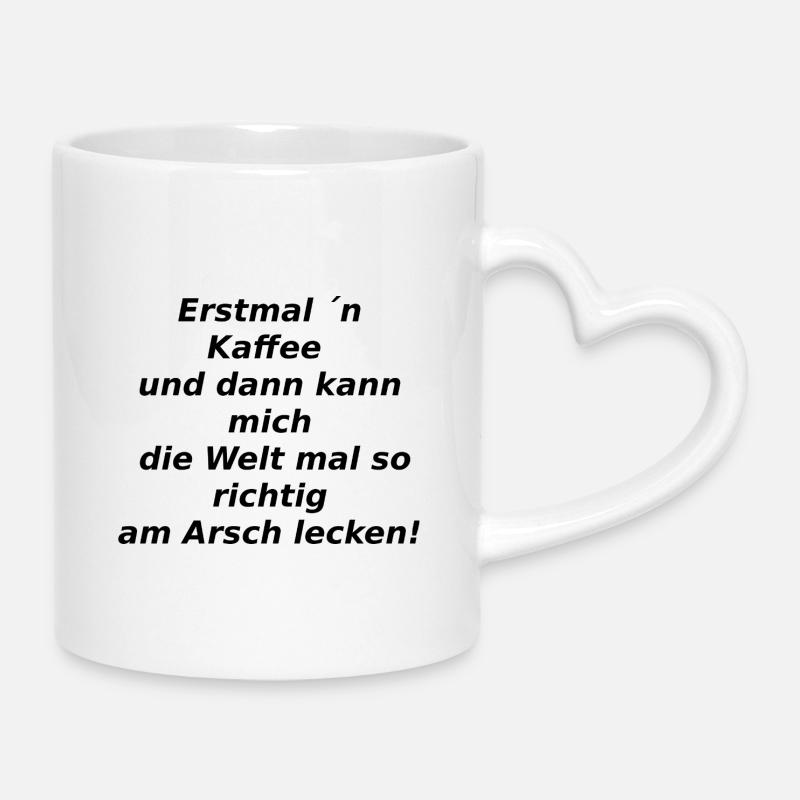 Kaffee am Morgen - Tasse mit Herzhenkel - Weiß